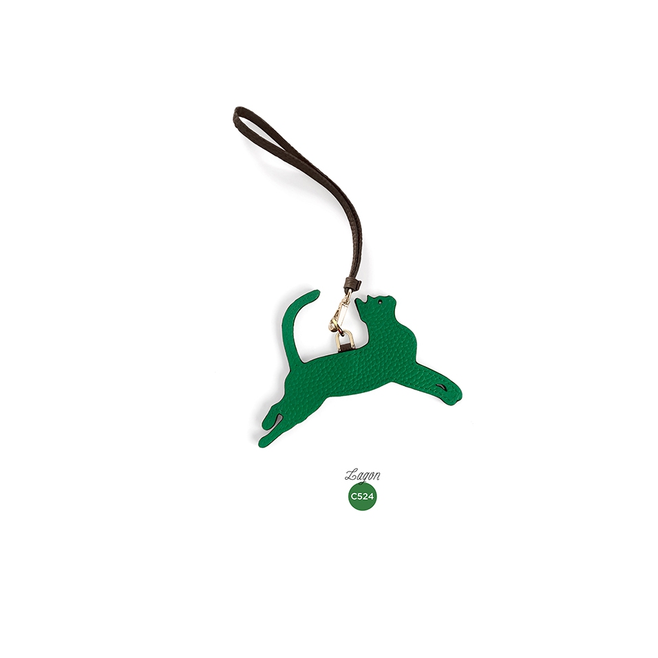 'En L'Air Clé Chat' Porte Clé et Charms en Cuir Nappa Lagon & Or