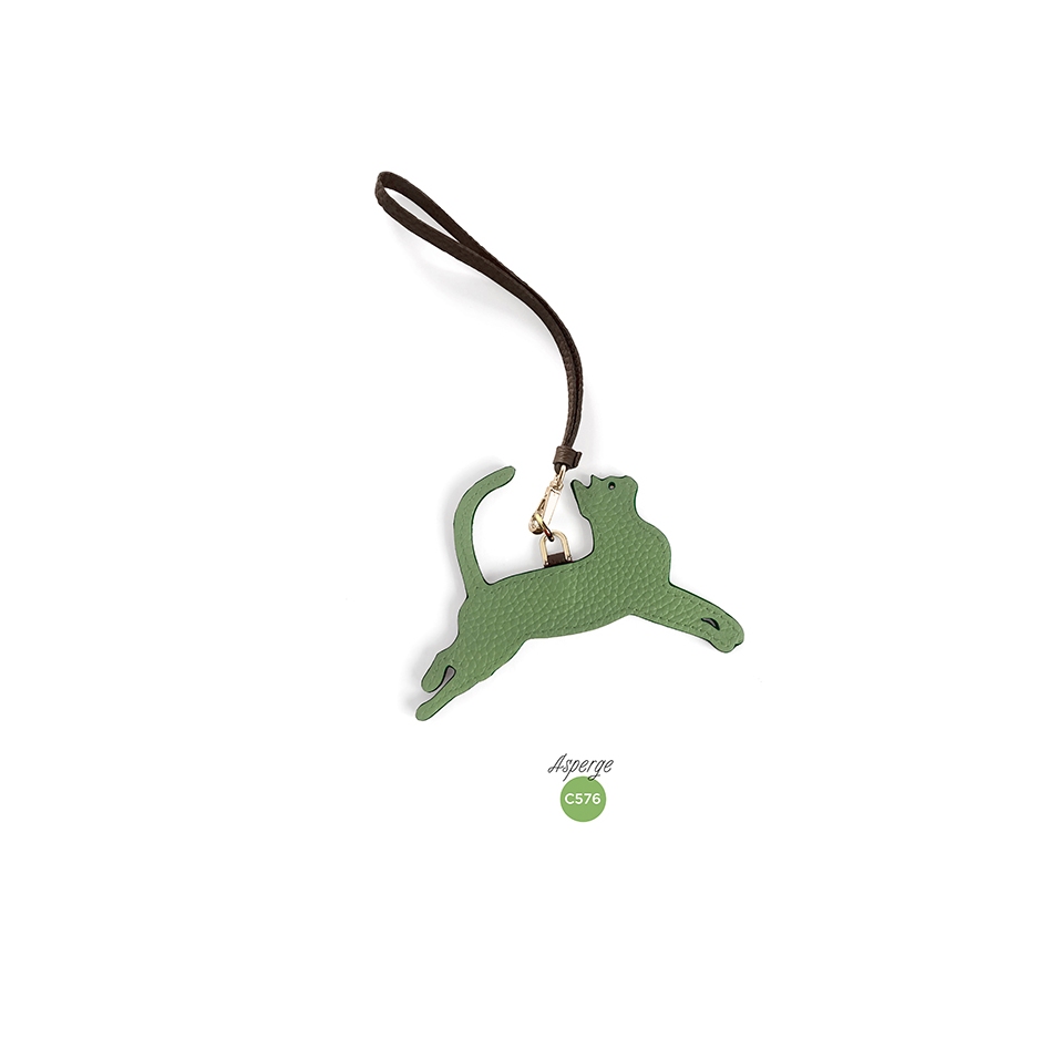 'En L'Air Clé Chat' Porte Clé et Charms en Cuir Nappa Asperge & Or