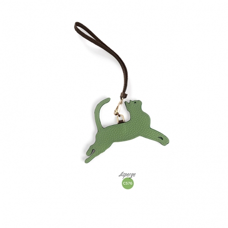 'En L'Air Clé Chat' Nappa Leather Key Chain and Charms Asperge & Gold