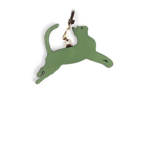 'En L'Air Clé Chat' Porte Clé et Charms en Cuir Nappa Asperge & Or