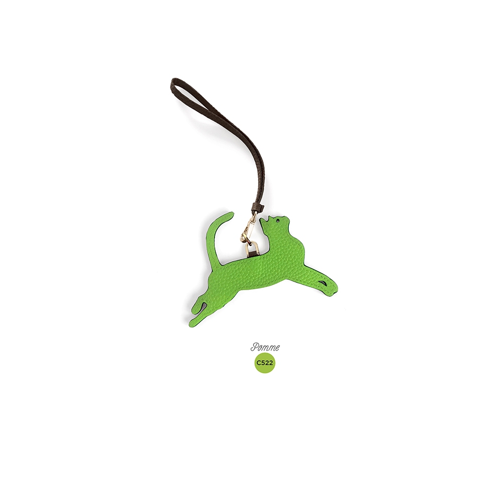 'En L'Air Clé Chat' Nappa Leather Key Chain and Charms Apple Green & Gold