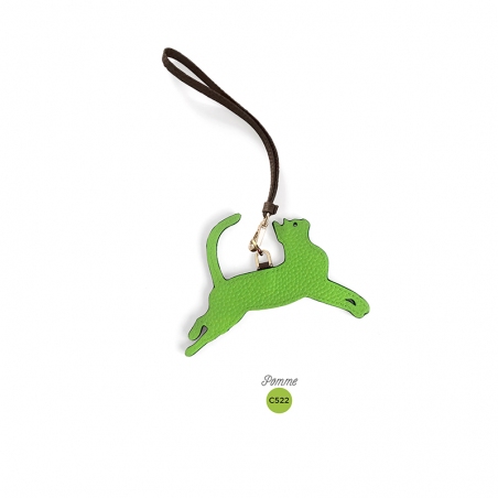 'En L'Air Clé Chat' Nappa Leather Key Chain and Charms Apple Green & Gold