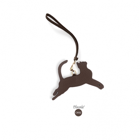 'En L'Air Clé Chat' Nappa Leather Key Chain and Charms Chocolate & Gold