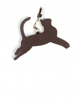 'En L'Air Clé Chat' Porte Clé et Charms en Cuir Nappa Chocolat & Or