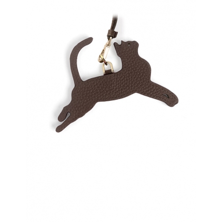 'En L'Air Clé Chat' Nappa Leather Key Chain and Charms Chocolate & Gold