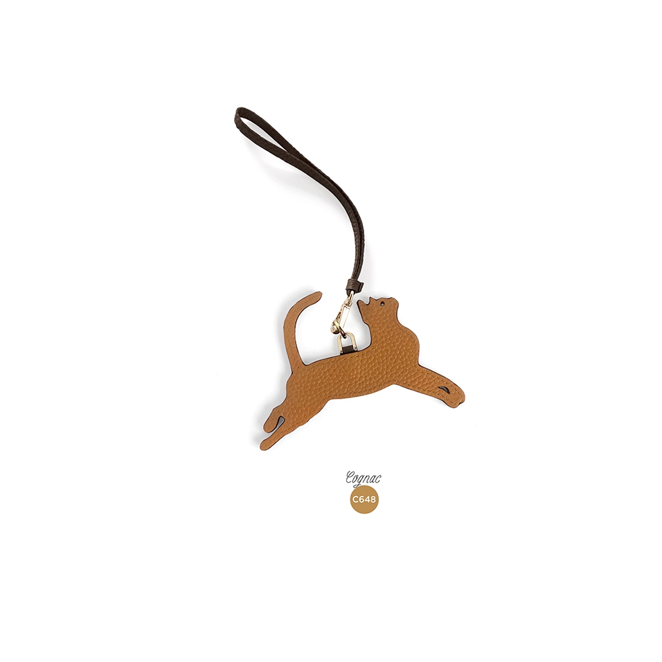 'En L'Air Clé Chat' Nappa Leather Key Chain and Charms Paille & Gold