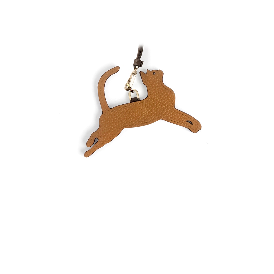 'En L'Air Clé Chat' Nappa Leather Key Chain and Charms Paille & Gold