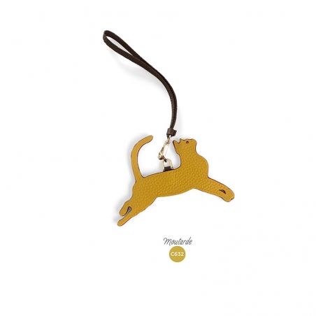'En L'Air Clé Chat' Porte Clé et Charms en Cuir Nappa Moutarde & Or