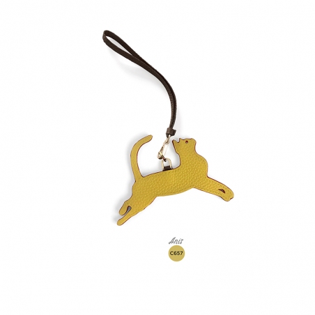 'En L'Air Clé Chat' Nappa Leather Key Chain and Charms Anis & Gold
