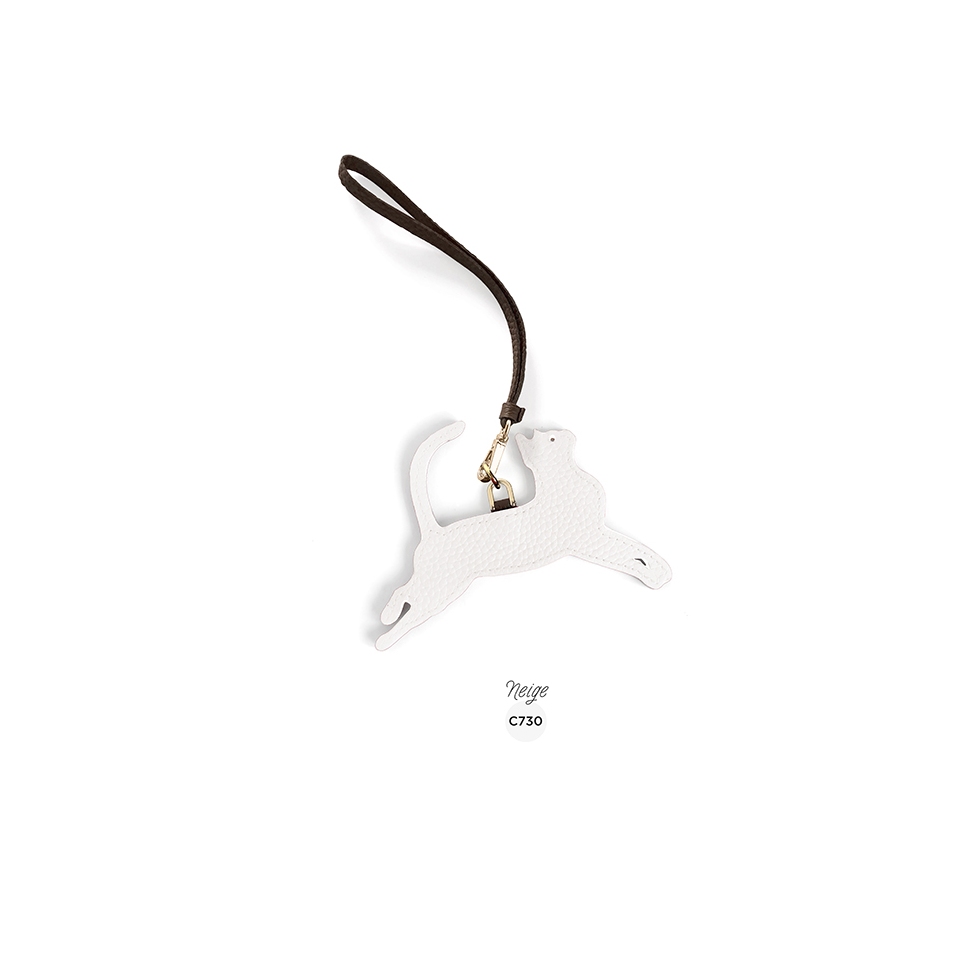 'En L'Air Clé Chat' Porte Clé et Charms en Cuir Nappa Neige & Or