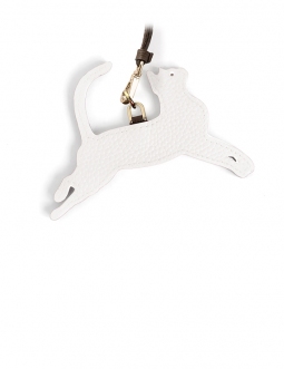 'En L'Air Clé Chat' Porte Clé et Charms en Cuir Nappa Neige & Or