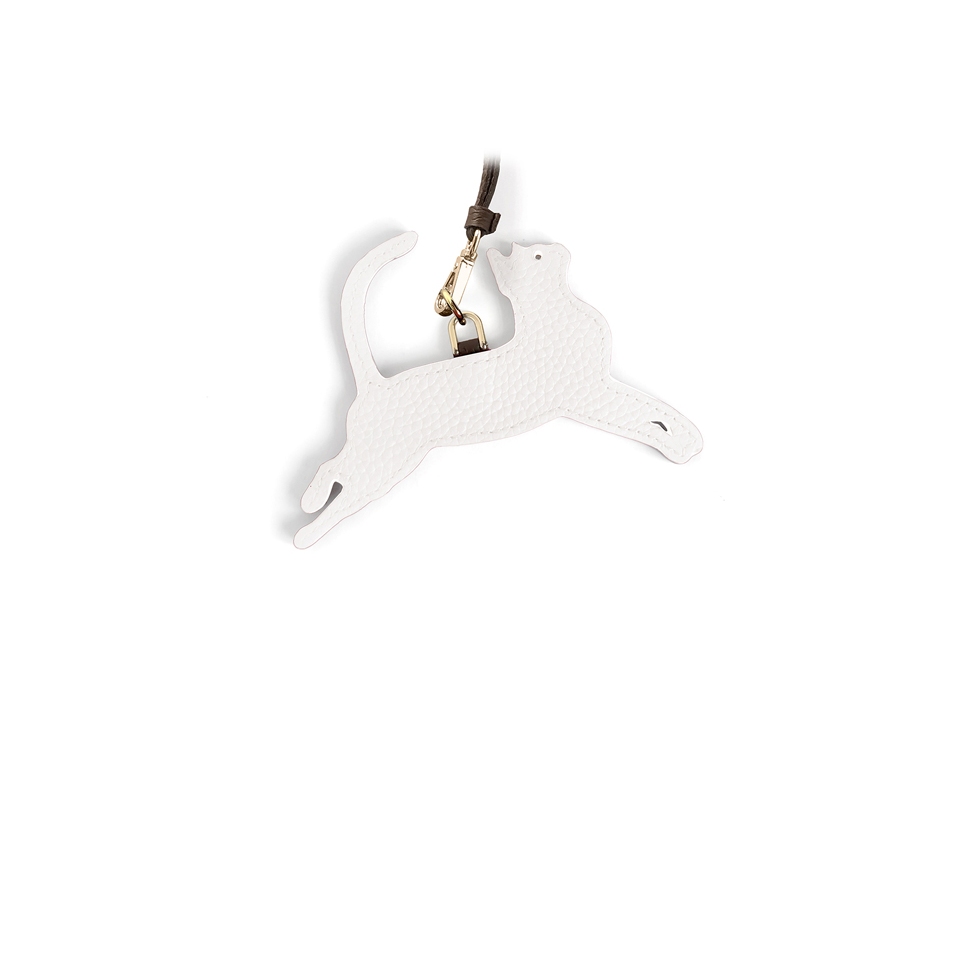 'En L'Air Clé Chat' Nappa Leather Key Chain and Charms Snow White & Gold