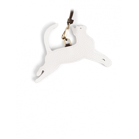 'En L'Air Clé Chat' Porte Clé et Charms en Cuir Nappa Neige & Or
