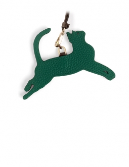 'En L'Air Clé Chat' Porte Clé et Charms en Cuir Nappa Vert Pin & Or