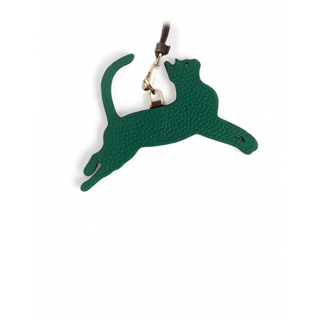 'En L'Air Clé Chat' Porte Clé et Charms en Cuir Nappa Vert Pin & Or
