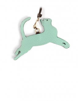 'En L'Air Clé Chat' Porte Clé et Charms en Cuir Nappa Opaline & Or