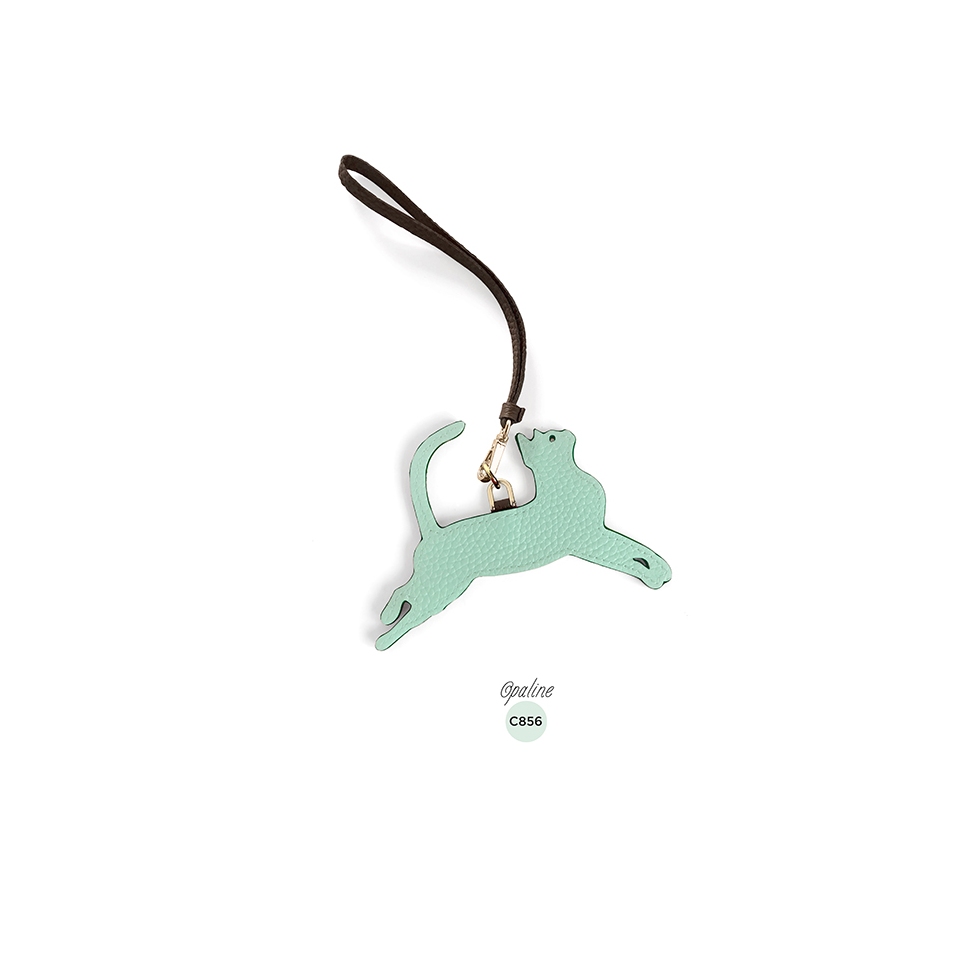 'En L'Air Clé Chat' Nappa Leather Key Chain and Charms Opaline & Gold