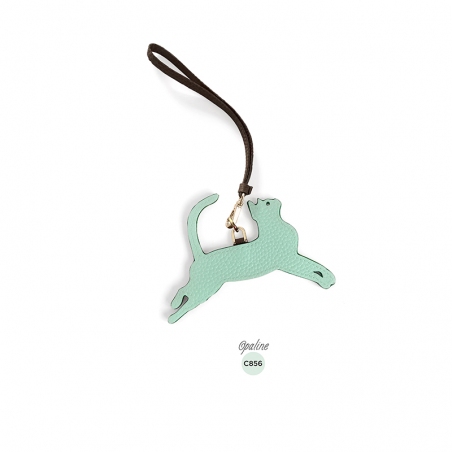 'En L'Air Clé Chat' Porte Clé et Charms en Cuir Nappa Opaline & Or