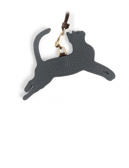 'En L'Air Clé Chat' Porte Clé et Charms en Cuir Nappa Ardoise & Or