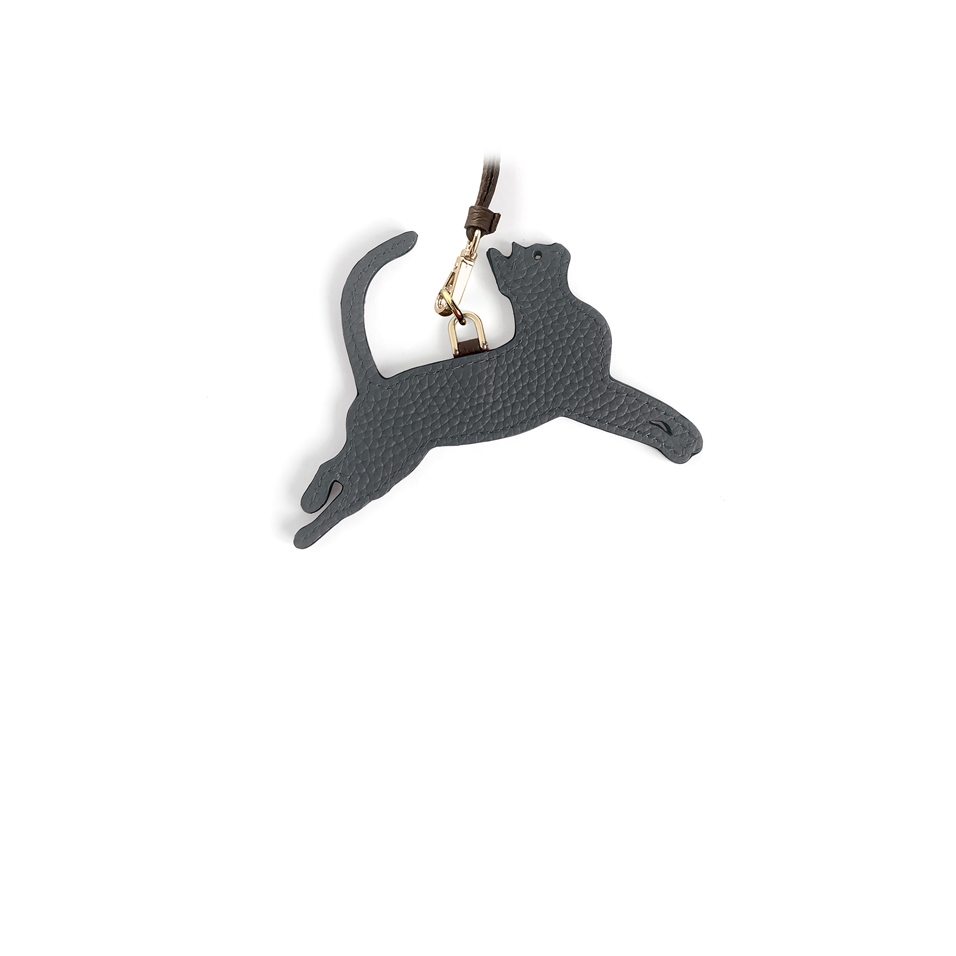 copy of 'En L'Air Clé Chat' Nappa Leather Key Chain and Charms Ardoise & Gold
