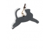 'En L'Air Clé Chat' Porte Clé et Charms en Cuir Nappa Ardoise & Or