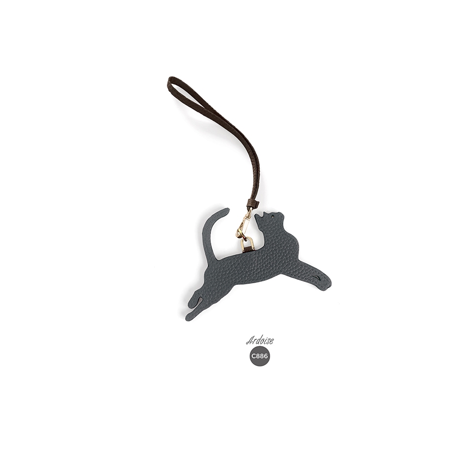 'En L'Air Clé Chat' Nappa Leather Key Chain and Charms Ardoise & Gold
