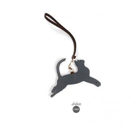 'En L'Air Clé Chat' Nappa Leather Key Chain and Charms Ardoise & Gold