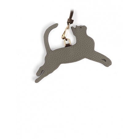 'En L'Air Clé Chat' Nappa Leather Key Chain and Charms Elephant Grey & Gold