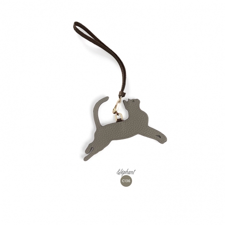 'En L'Air Clé Chat' Nappa Leather Key Chain and Charms Elephant Grey & Gold