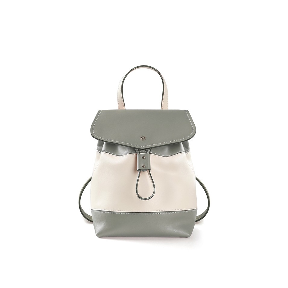 'Fontainebleau' Leather Backpack Light grey & Silver