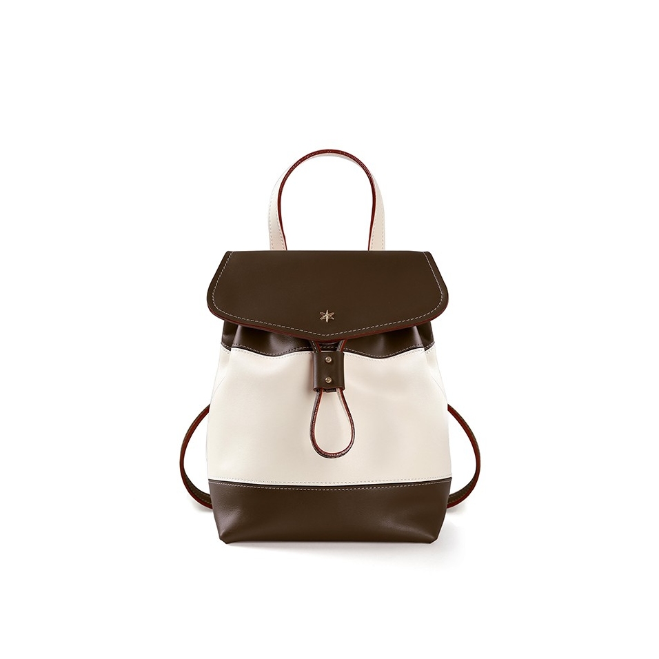 'Fontainebleau' Leather Backpack Chocolate & Gold