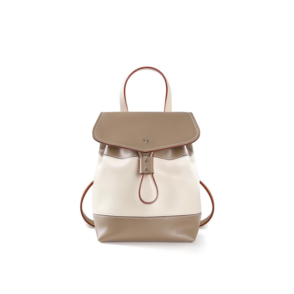 'Fontainebleau' Leather Backpack Taupe & Silver