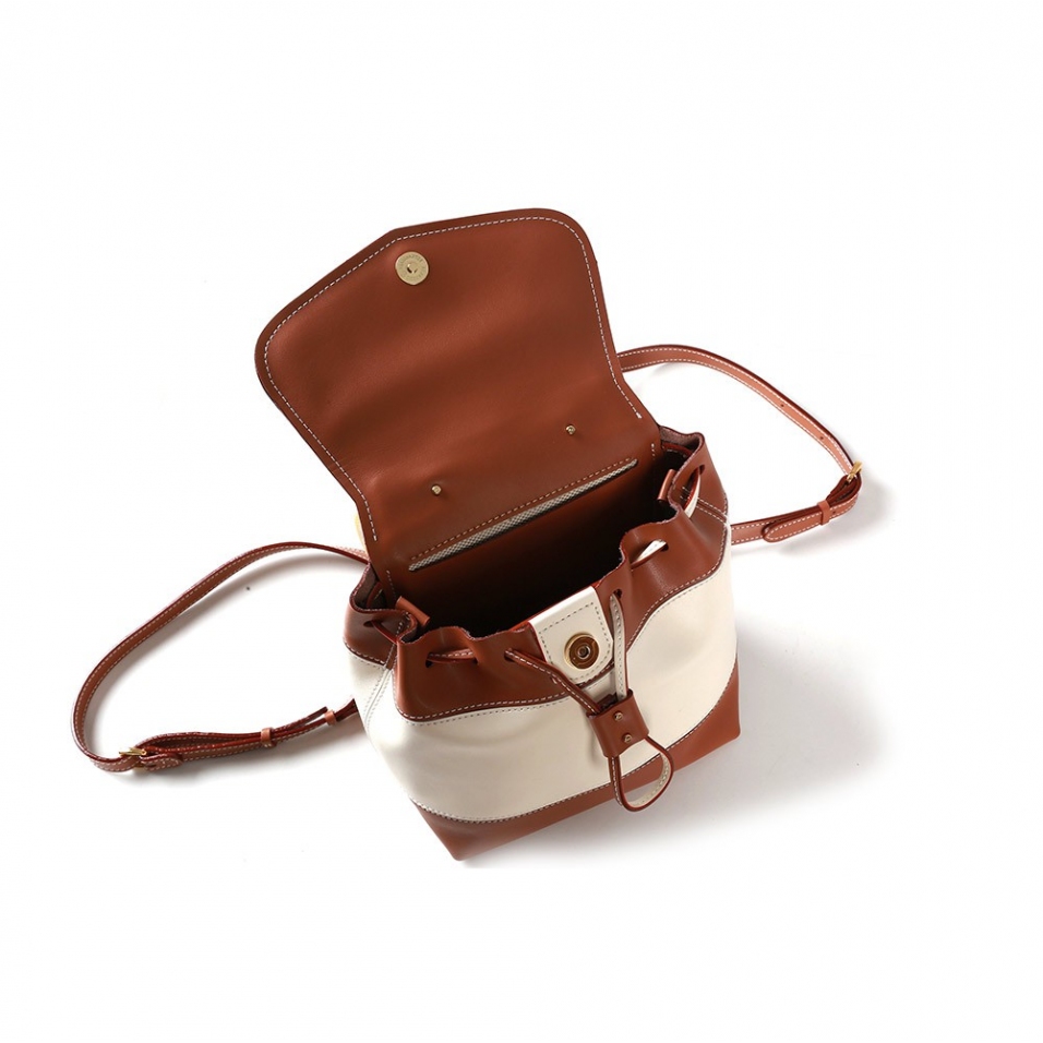 'Fontainebleau Duo' Leather Backpack Cognac & Gold