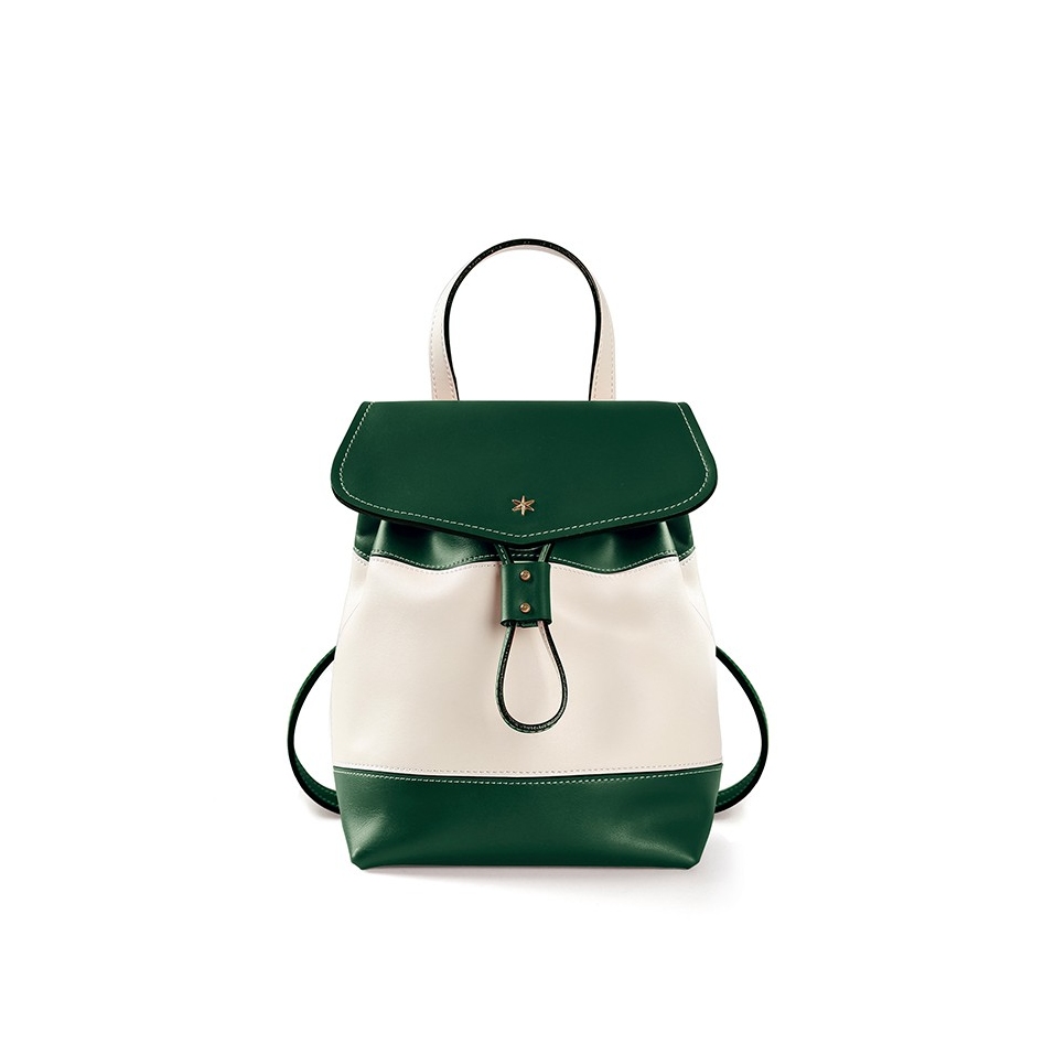 'Fontainebleau' Leather Backpack Dark green & Gold