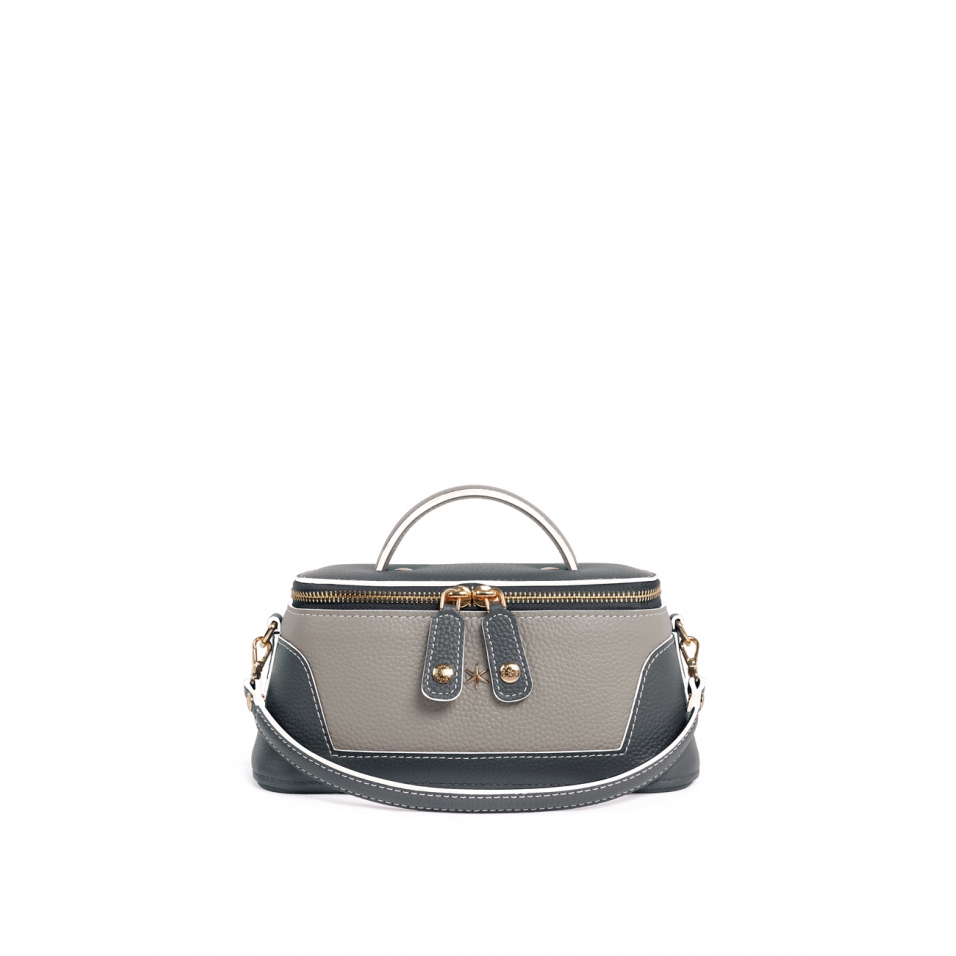 'Lingot Duo' Nappa Leather handbag Dark Ardoise, Pearl Grey & Gold