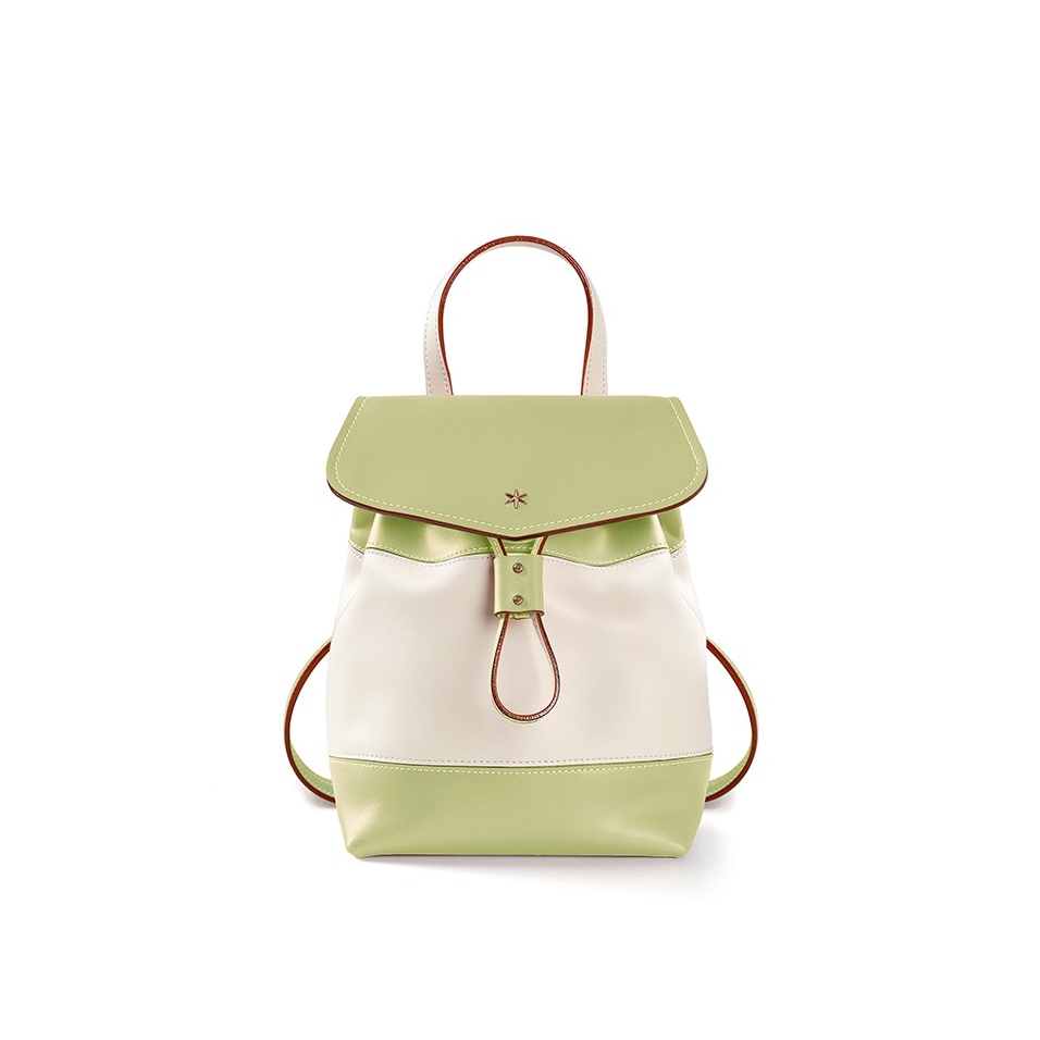 'Fontainebleau' Leather Backpack Light green & Gold