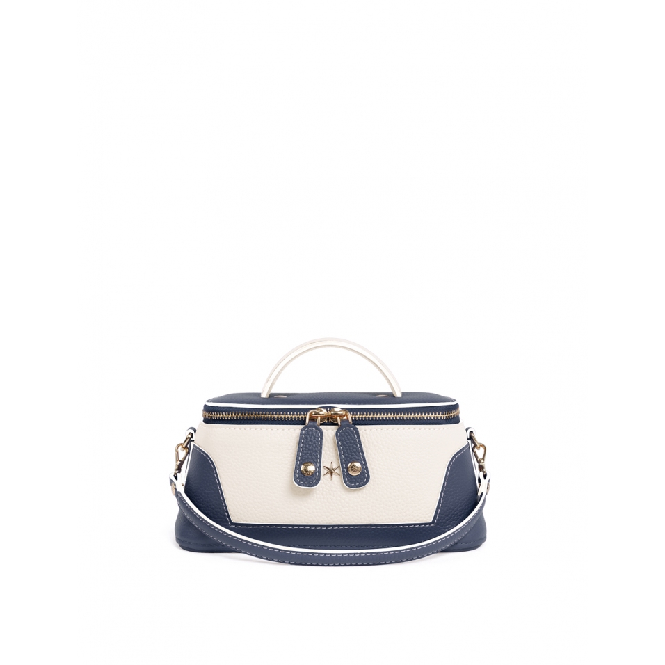 'Lingot Duo' Sac à main Cuir Nappa Marine, Crème & Or