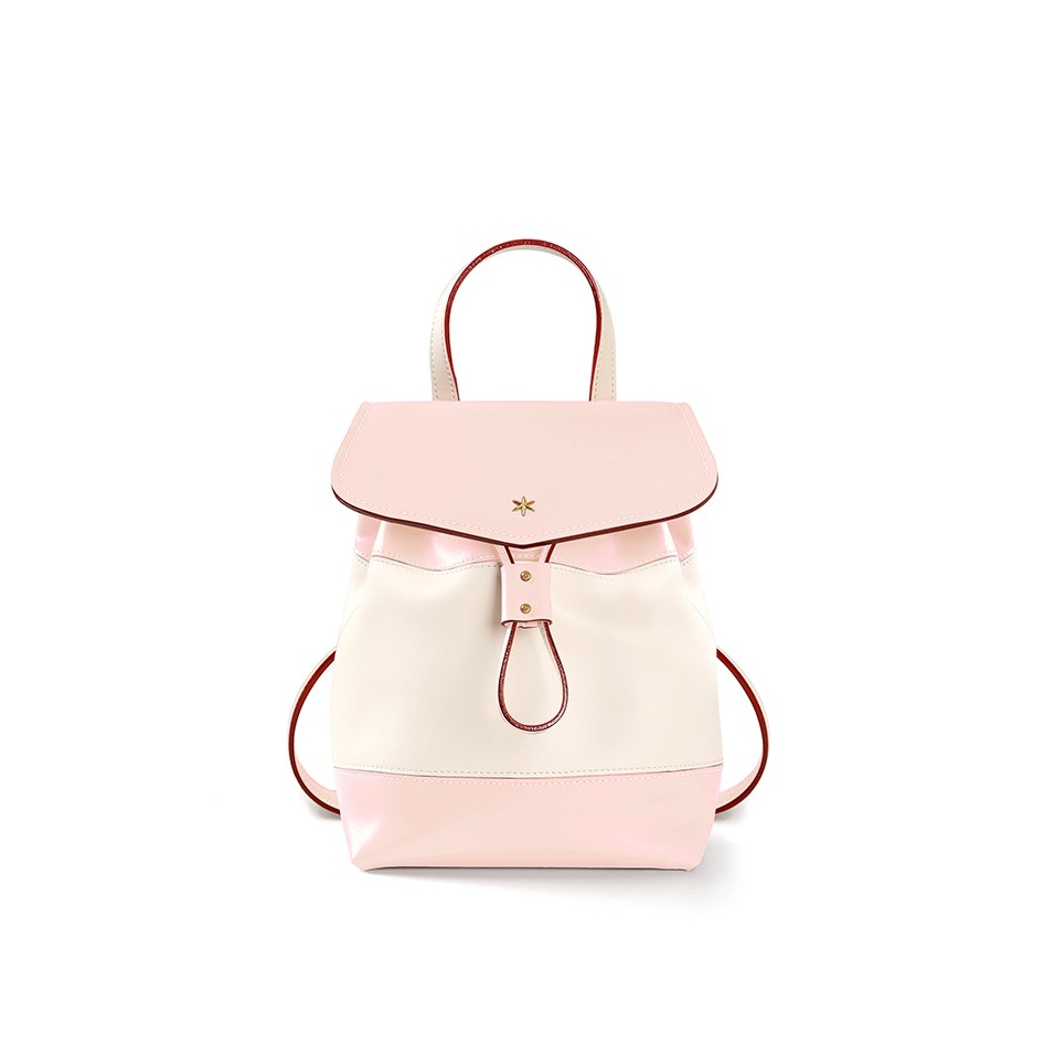 'Fontainebleau' Sac à dos Cuir Rose Poudré & Or