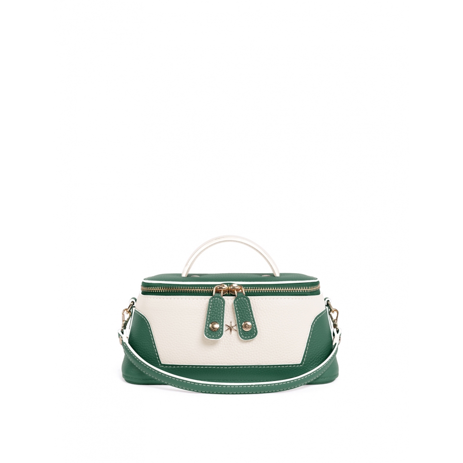 'Lingot Duo' Sac à main Cuir Nappa Vert Pin, Crème & Or