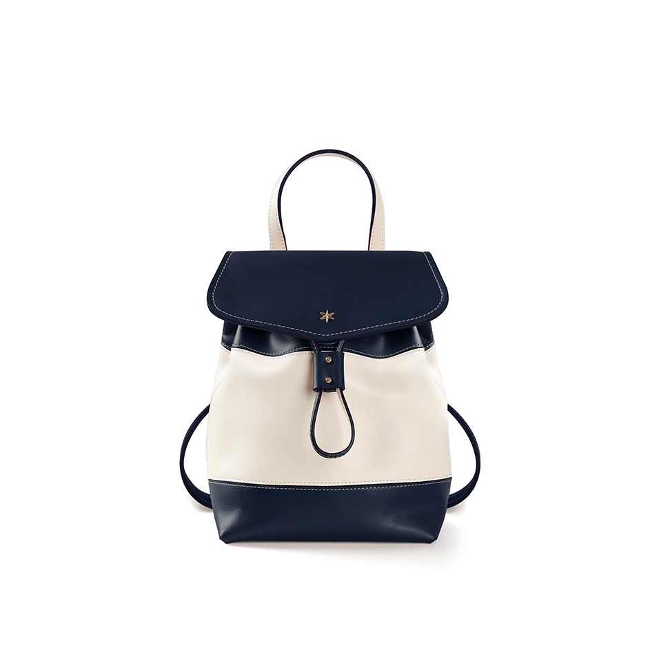 'Fontainebleau' Leather Backpack Dark Blue & Gold