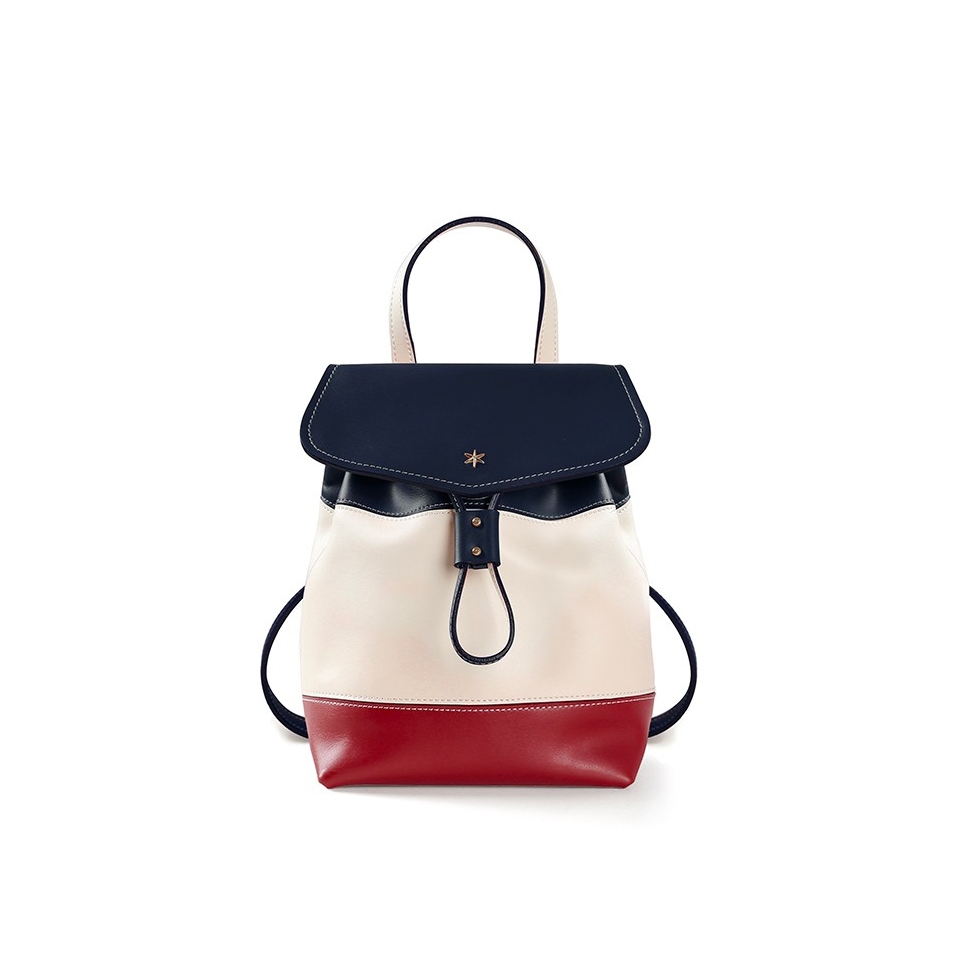 'Fontainebleau Duo' Leather Backpack Cream, Bordeau, dark Blue & Gold