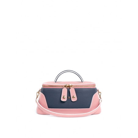 'Lingot Duo' Sac à main Cuir Nappa Rose Poudré, Bleu Nuit & Or