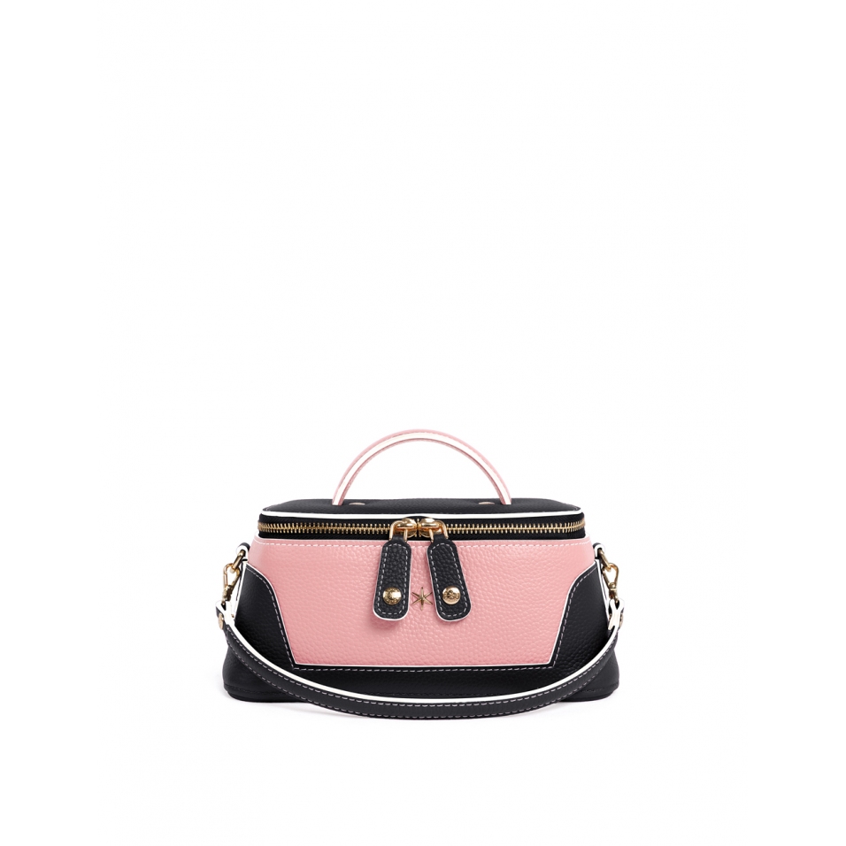 'Lingot Duo' Sac à main Cuir Nappa Ébène, Rose Poudré & Or