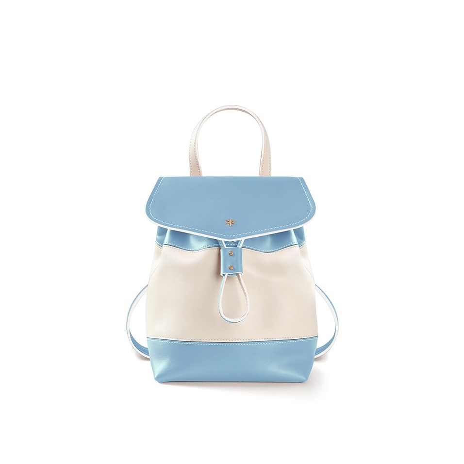 'Fontainebleau' Leather Backpack Light Blue & Gold