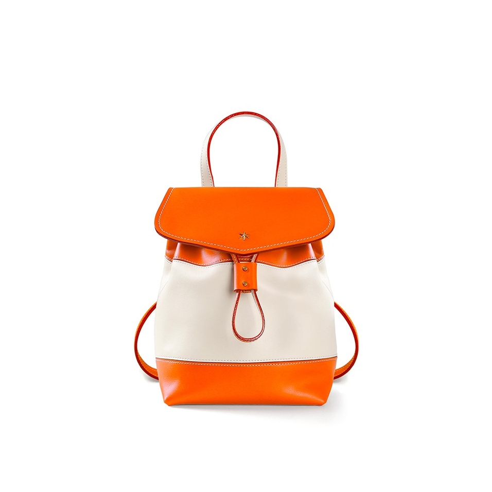 'Fontainebleau' Leather Backpack Orange & Gold