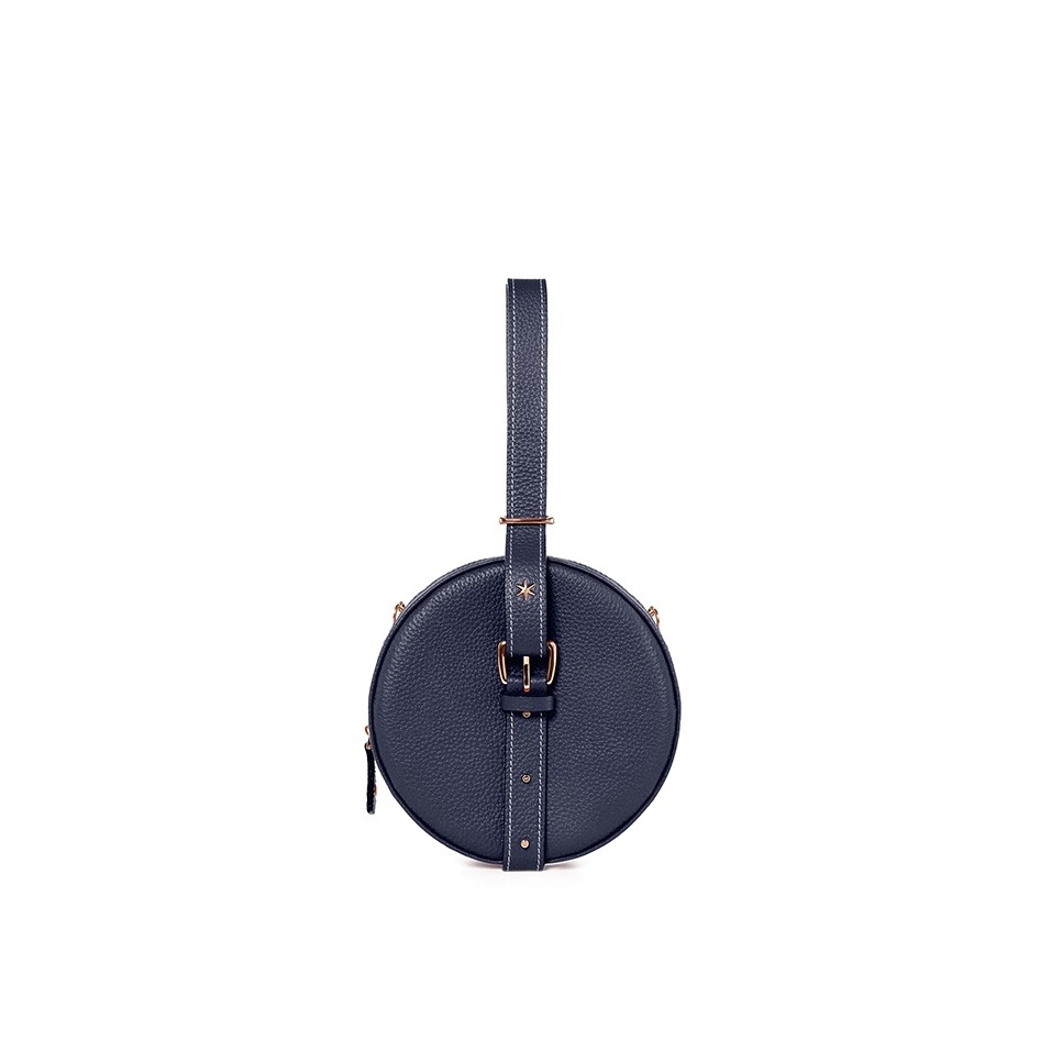 'Macaron' Sac à main Rond Cuir Nappa Bleu Nuit