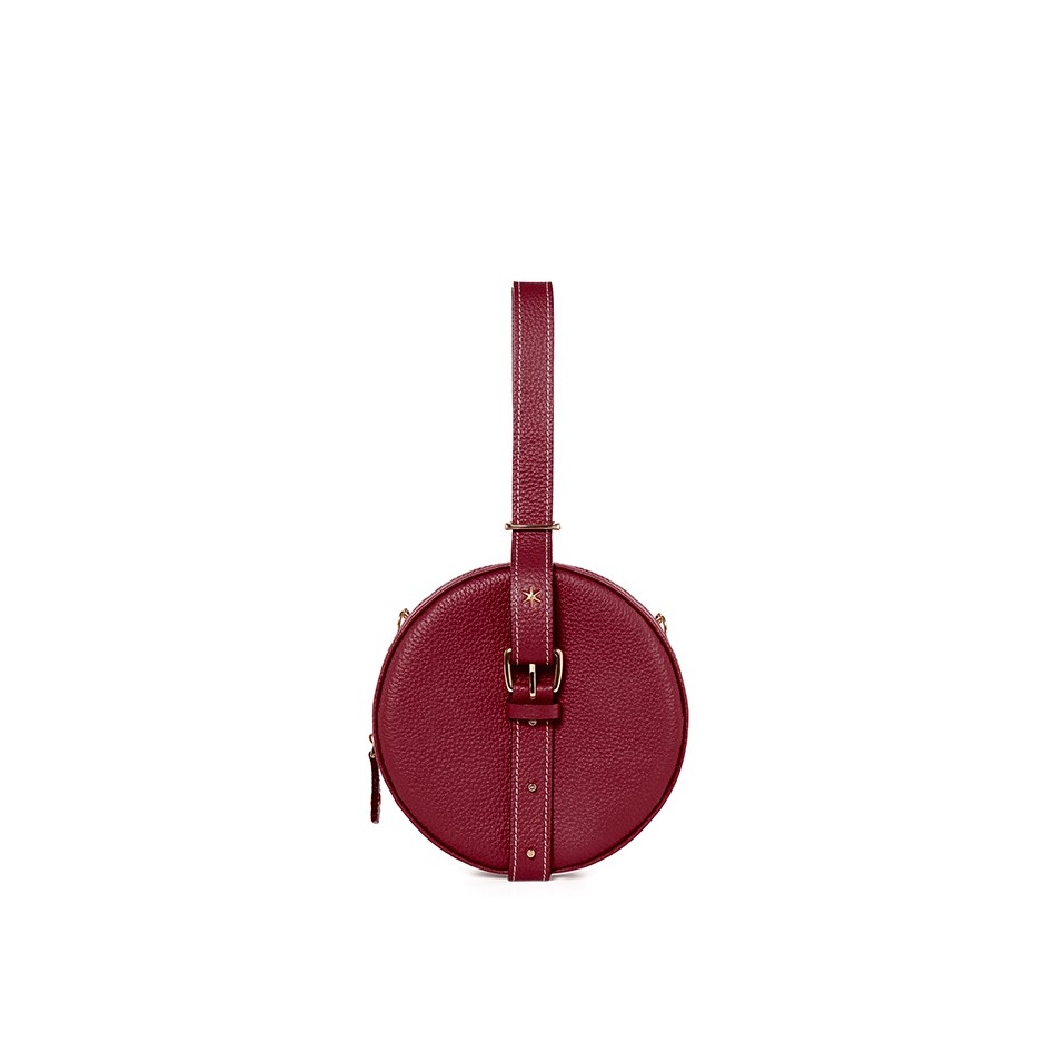 'Macaron' Sac à main Rond Cuir Nappa Bordeaux