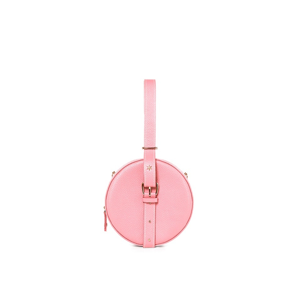 'Macaron' Sac à main Rond Cuir Nappa Rose Poudré