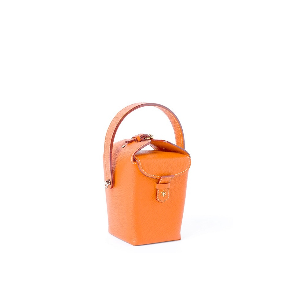 'Tuilerie' Sac à main Seau Cuir Nappa  Orange & Or