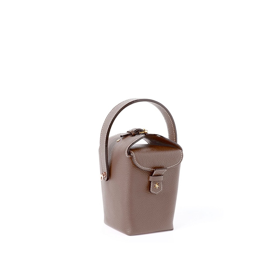 'Tuilerie' Sac à main Seau Cuir Nappa  Chocolat & Or